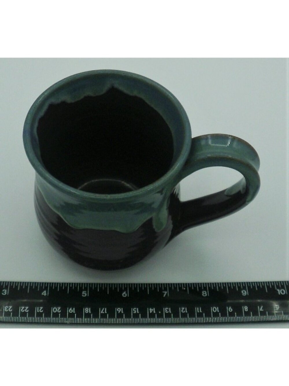 Hand Thrown Art Pottery Mug Teal Drip Over Purple Signed Violet Williams 1994 - Picture 5 of 8